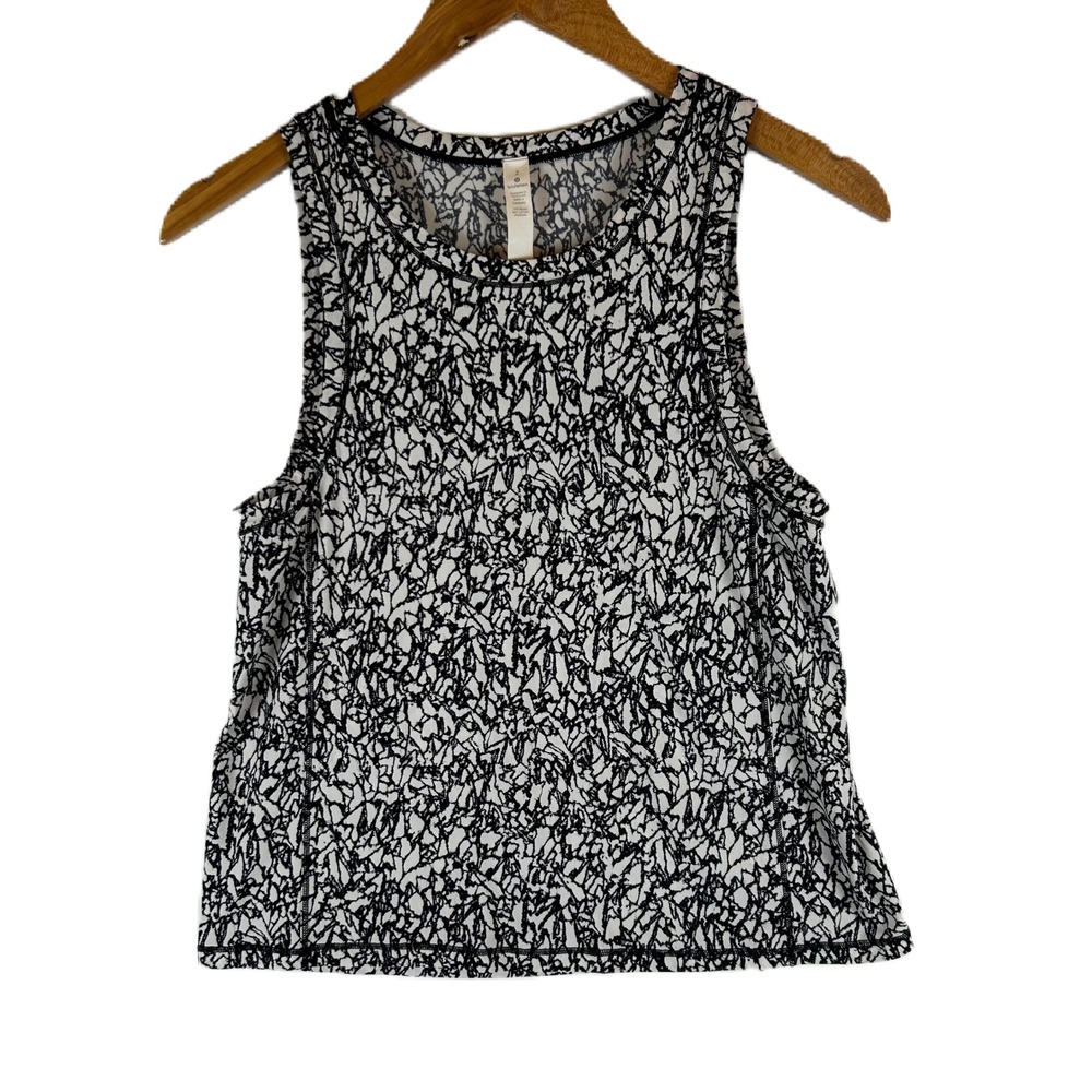 Lululemon Sole Training Tank Top Women Size 2 Black‎ White Abstract Print